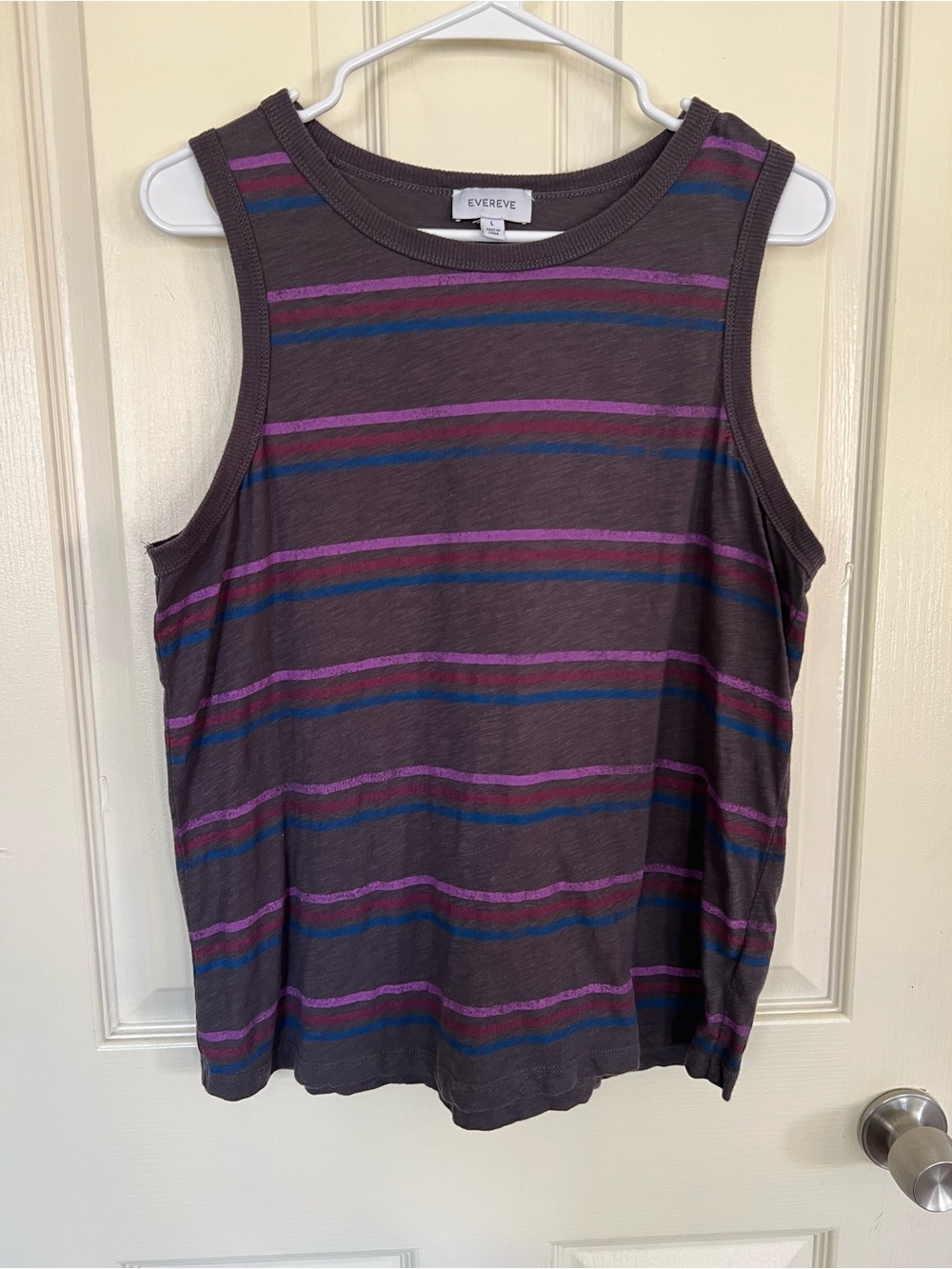 EVEREVE Striped Sleeveless Tank Top Purple Blue Cotton Size Large